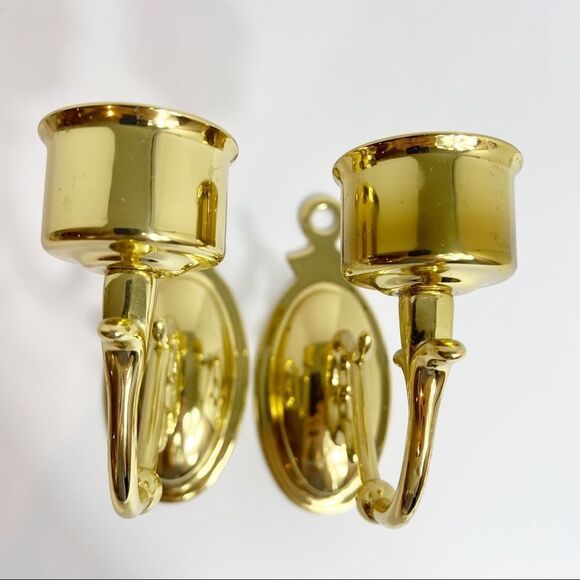 Lot of Brass wall candle holders one triple, one pair and one single - Picture 11 of 11